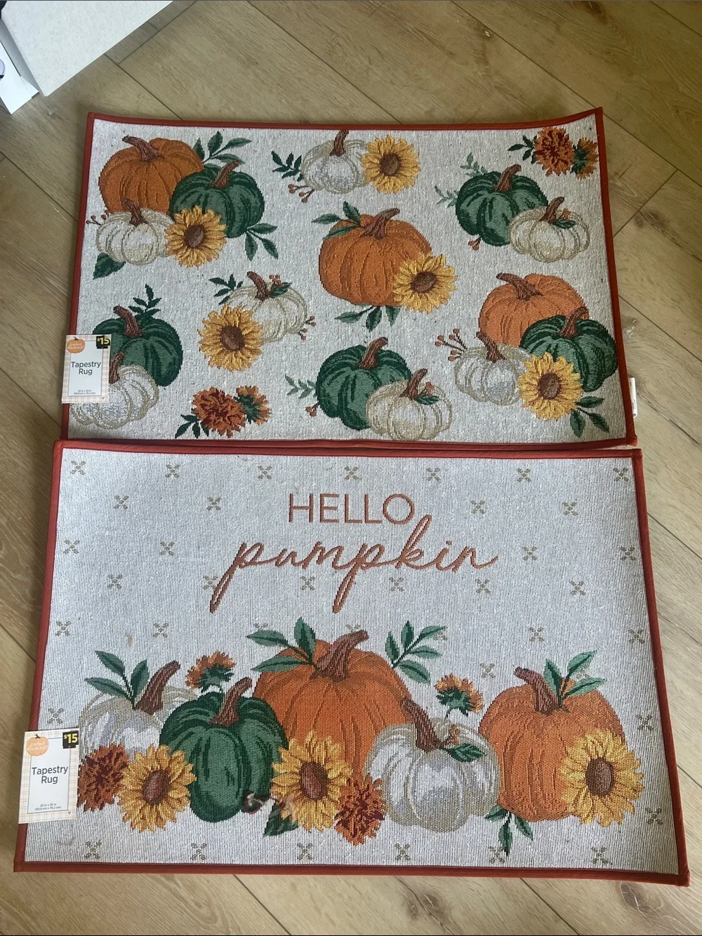 Hello Pumpkin Fall Door Mat - Orange/Green/White